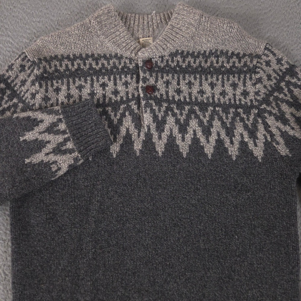 LL Bean Sweater Mens M Tall Lambswool Fisherman Fair Isle Henley Knit Warm NEW